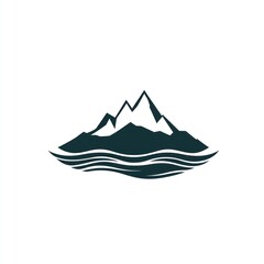 Mountains reflected in calm water; nature scene, logo design