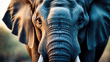 An abstract close-up of an elephant's face and tusk.