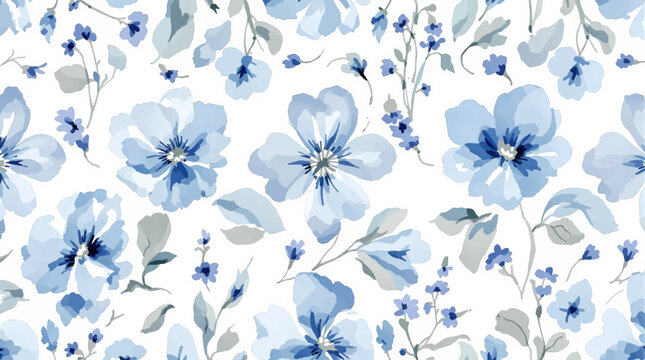 Blue floral background,Bridgerton inspired pastel floral vector design pattern. Blue delphinium, white peony, pink rose, magnolia, hyacinth, hydrangea, greenery and plants. All flowers and branches ar