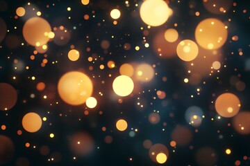 Golden Bokeh Lights on Dark Blue Background