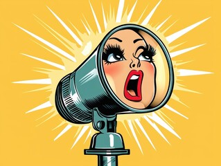 Stylized Woman's Face in Spotlight, Retro Comic Book Style Illustration