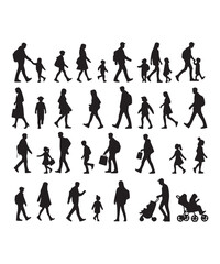 Fototapeta premium Happy family Illustrations Silhouette set. Silhouettes on isolated background.