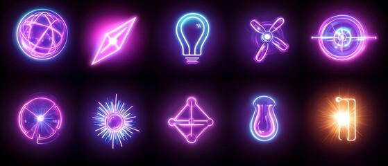 A series of neon lights with various shapes and sizes