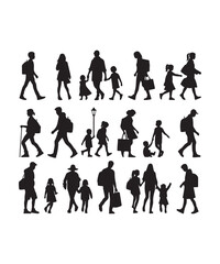 Happy family Illustrations Silhouette set. Silhouettes on isolated background.