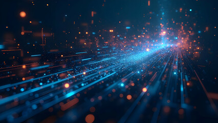 Obraz premium Digital Symphony: A breathtaking digital artwork showcasing a dynamic flow of data, illuminated by vibrant light trails. This image evokes a sense of technological advancement and interconnectedness.