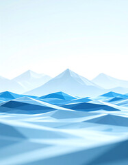 Fototapeta premium Abstract blue landscape with geometric waves and mountains under a clear sky, creating a calm and serene atmosphere