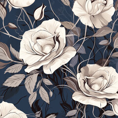 Beautiful retro linear lines roses flowers