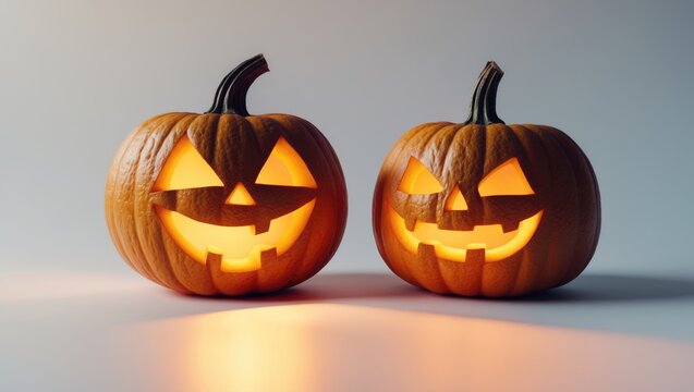 Jack-o'-lanterns with pumpkin heads on a background for Halloween