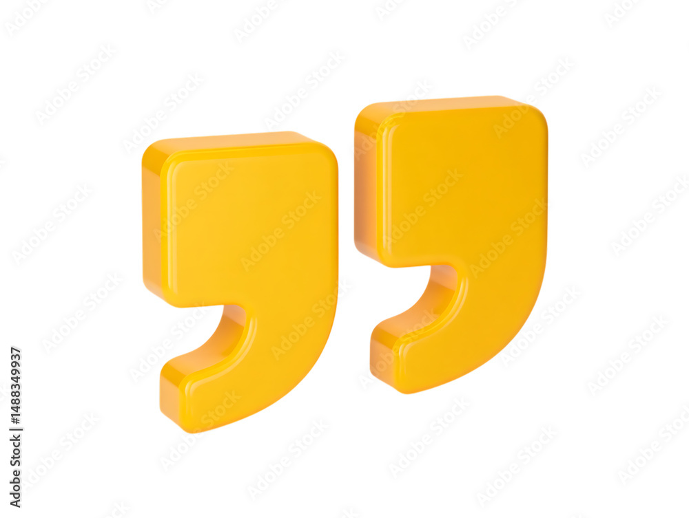 Fototapete 3d yellow double quote marks icon - quotation speech bubble concept, isolated on transparent backgro