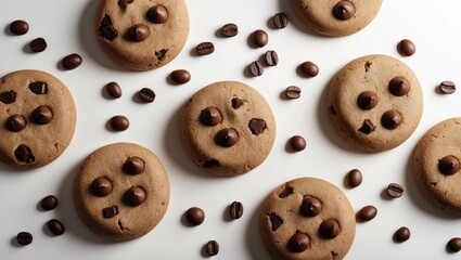 Obraz premium Isolated snack and pastry banner with chocolate and oatmeal cookies on white background