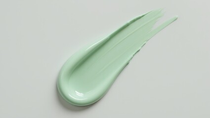 Isolated stroke of color correcting concealer on background. Smudge sample of corrector cream swatch. Creamy texture of makeup base foundation.