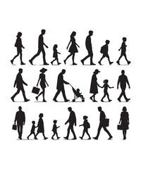 Happy family Illustrations Silhouette set. Silhouettes on isolated background.