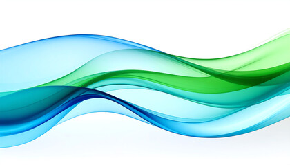 Obraz premium Flowing waves of blue and green create a serene, abstract design, evoking tranquility and movement against a bright white background