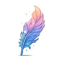 Colorful feather illustration with shiny accents and gradient tones  