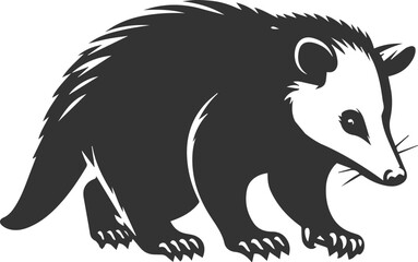 Cute animal opossum silhouette vector drawing