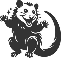 Cute animal opossum silhouette vector drawing