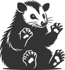Cute animal opossum silhouette vector drawing