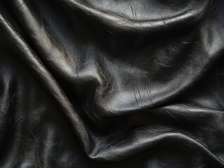 Close-up of Black Leather Fabric Texture