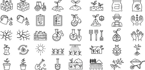 Adobe Illustrator Gardening Line Editable Icons set. Vector illustration in modern thin line style of horticultural icons: soil quality, care and stages of plant cultivation, and more.