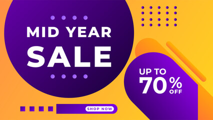MID YEAR SALE OFFERS AND PROMOTION 70 PERCENT OFF. TEMPLATE BANNER DESIGN.COLORFUL GRADIENT ORANGE COLOR BACKGROUND VECTOR. GOOD FOR SOCIAL MEDIA POST, COVER , POSTER 