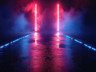 Futuristic Neon Lights in a Misty Atmosphere