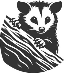 Cute animal opossum silhouette vector drawing