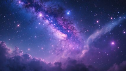 Naklejka premium Sky brimming with stars, planets, and flares, coupled with blue lilac cosmos