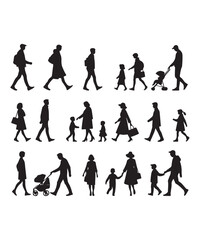 Happy family Illustrations Silhouette set. Silhouettes on isolated background.