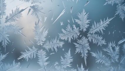 Cold frost designs on window glass. Winter texture