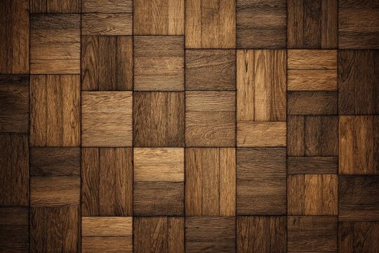 Wooden parquet flooring with intricate geometric patterns.