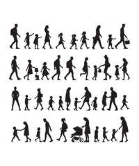 Happy family Illustrations Silhouette set. Silhouettes on isolated background.