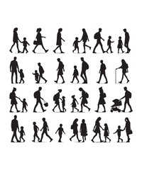 Happy family Illustrations Silhouette set. Silhouettes on isolated background.