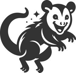 Cute animal opossum silhouette vector drawing