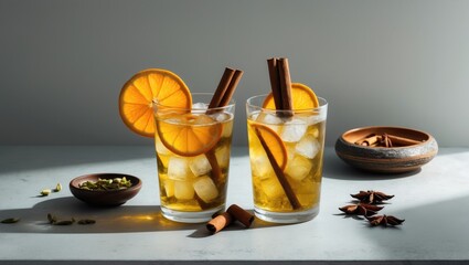 Iced green tea displayed in glasses. Text placeholder.