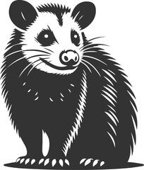 Cute animal opossum silhouette vector drawing