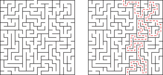 Complex maze illustration with solution path shown in red creating a visual puzzle