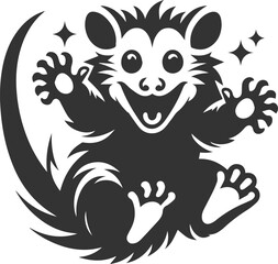Cute animal opossum silhouette vector drawing