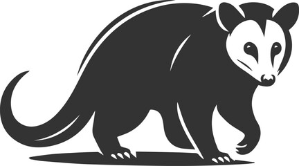 Cute animal opossum silhouette vector drawing