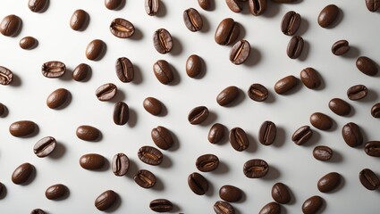 Falling coffee beans isolated on a plain backdrop