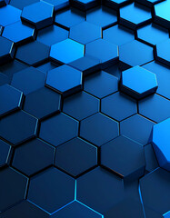 A close-up of blue hexagonal patterns, showcasing a sleek, modern design with a glossy finish, creating a visually appealing abstract texture