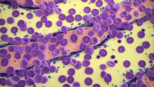 Chronic myeloid leukemia. Erythrocytes. Blood smear analysis
