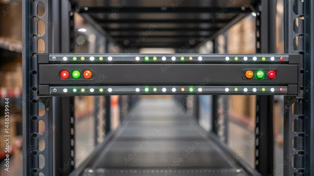 Poster Warehouse picking system lights changing status showing progress