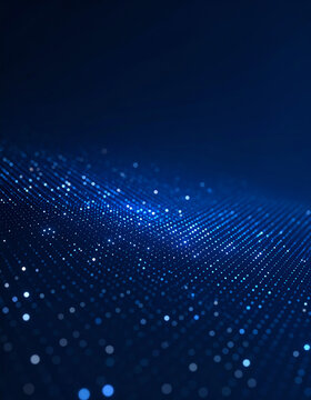 Abstract blue background with glowing dots, creating a sense of depth and movement, reminiscent of digital technology or cosmic phenomena