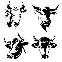 Cow Face Vector Illustration In style of Realistic Line Art Outline For Logo Design, Print Material, Farm Branding, Organic Product Packaging, Animal Icon Collection, Modern Minimal Concept

