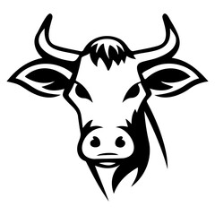 Cow Head Vector In style of Minimalist Logo Outline For Branding, Sticker, Badge, Print, Packaging, Mascot Design, Simple Black Line Art With Sharp Edges and No Background