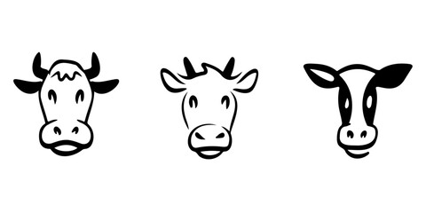 Cute cow face In style of outline vector For children's books, baby product design, farm-themed logos, dairy packaging, and minimalist cartoon digital use