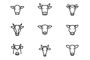 Cow face In style of outline vector For icon design, farm animal graphics, dairy product packaging, children's educational materials, and minimalist digital art projects