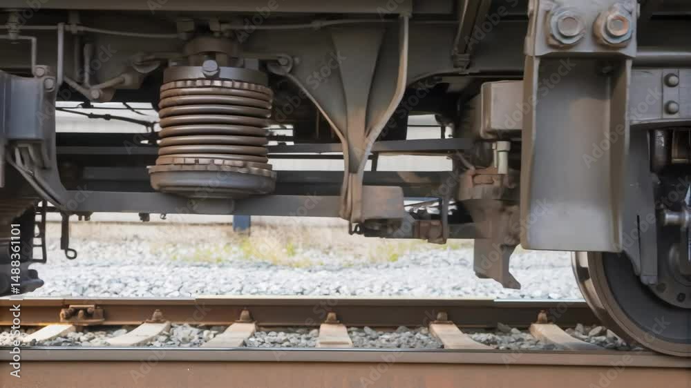 Poster train suspension system compressing and rebounding on tracks