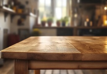 Wooden Table in a Cozy Kitchen