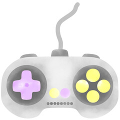 Cute game controller with plus and circle buttons. Fun illustrations. Perfect for game design, children's media, and technology-related graphics.
